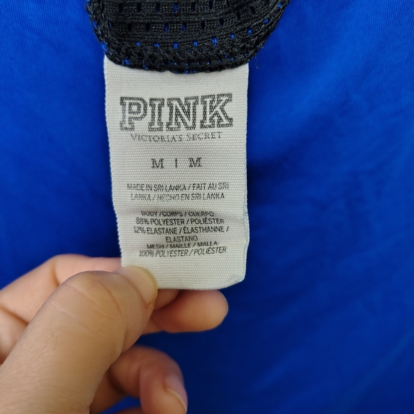 PINK Victoria's Secret Activewear Blue Long Sleeve Shirt With Mesh Detail Sz M - Picture 2 of 11